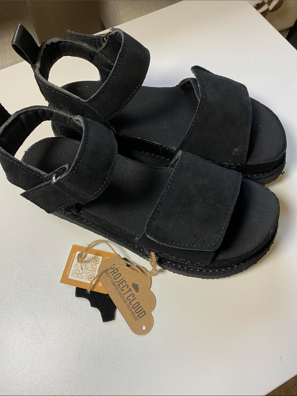 Project Cloud Black Velcro Platform Sandals for Women